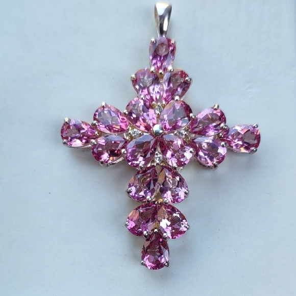 Jewelry - Pink Topaz Gemstone Cross Pendant Sterling Silver